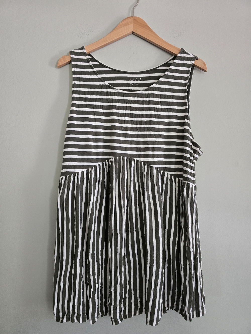 isabel Maternity Striped Sleeveless Tunic Tank - Olive Green & White